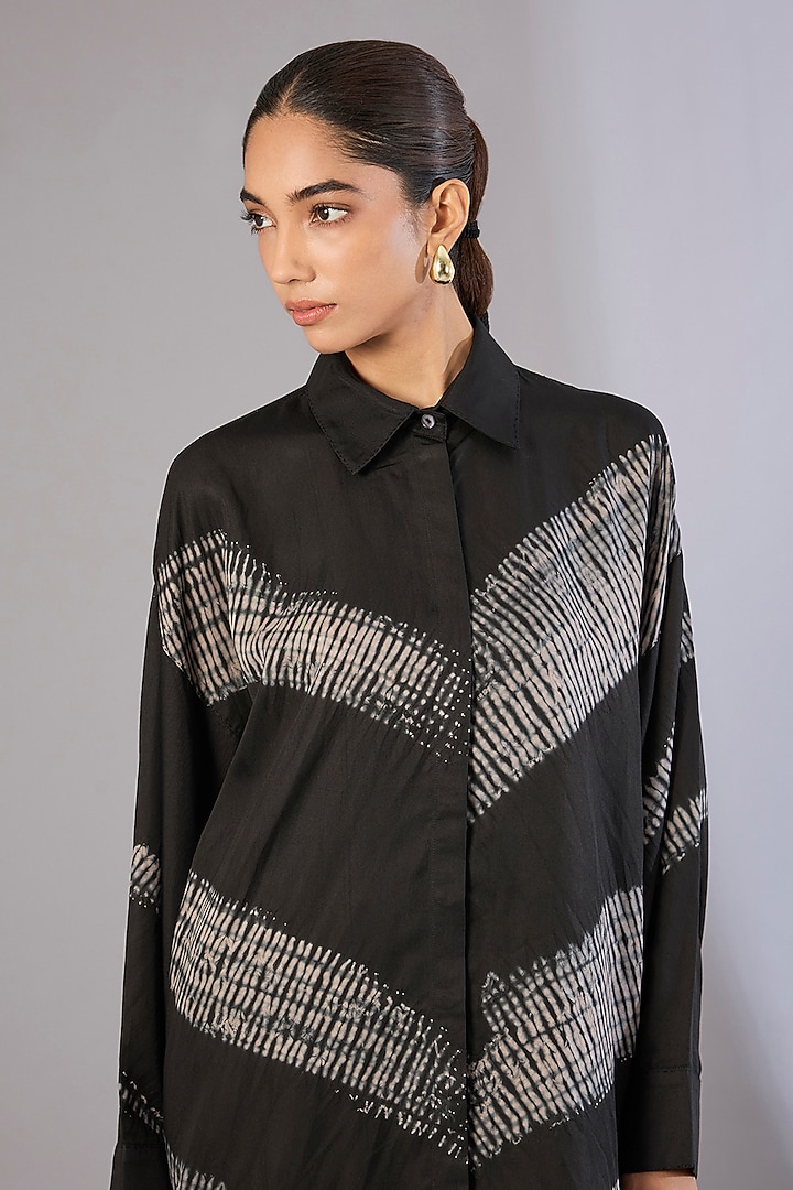 Black Vegan Silk Shibori Printed Co-Ord Set by Divyam Mehta at Pernia's Pop Up Shop