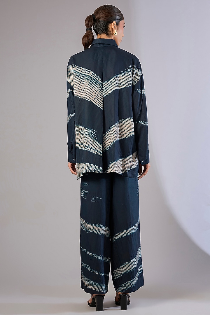 Whiskey Blue Vegan Silk Shibori Printed Co-Ord Set by Divyam Mehta at Pernia's Pop Up Shop