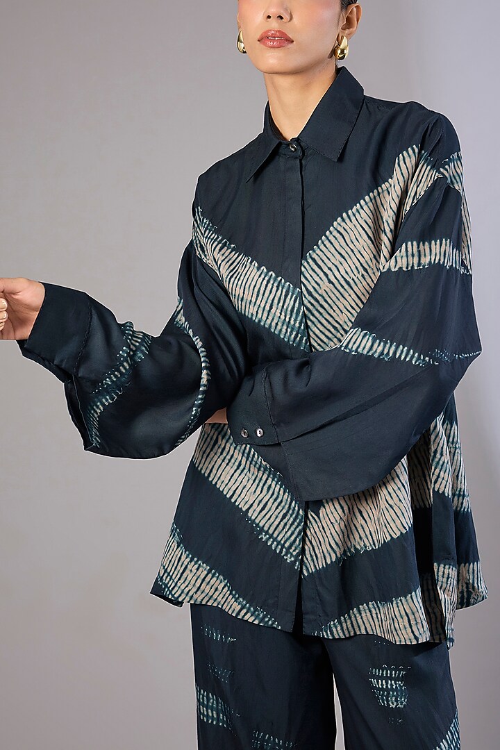 Whiskey Blue Vegan Silk Shibori Printed Co-Ord Set by Divyam Mehta at Pernia's Pop Up Shop