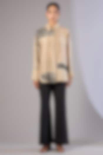 Beige Mulberry Silk Shibori Printed Top by Divyam Mehta at Pernia's Pop Up Shop