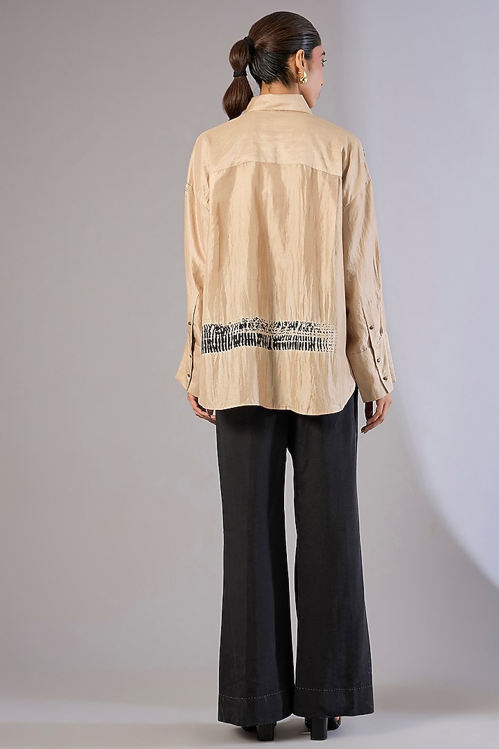 Beige Mulberry Silk Shibori Printed Top by Divyam Mehta at Pernia's Pop Up Shop