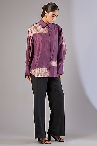 Amethyst Mulberry Silk Shibori Printed Top by Divyam Mehta