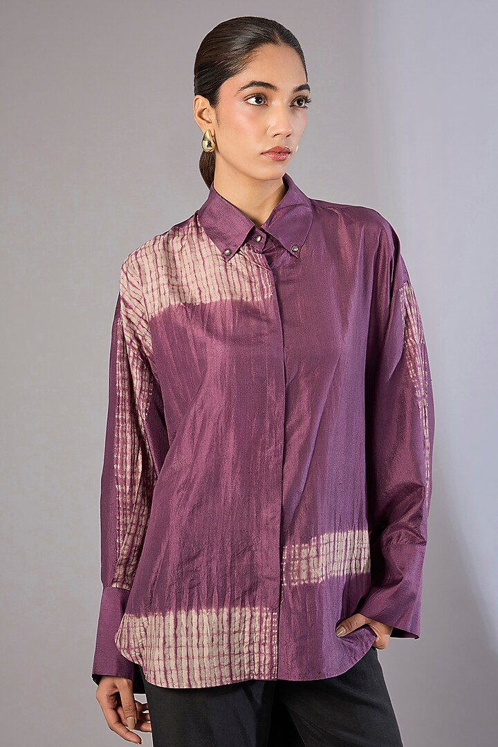 Amethyst Mulberry Silk Shibori Printed Top by Divyam Mehta at Pernia's Pop Up Shop