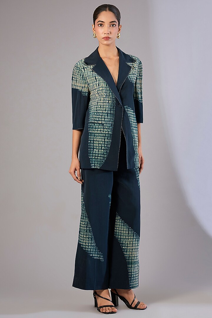 Blue Crepe De Chine Shibori Printed Co-Ord Set by Divyam Mehta at Pernia's Pop Up Shop