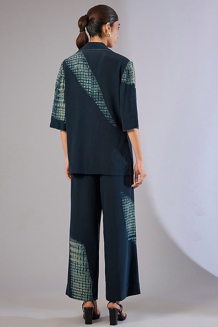 Blue Crepe De Chine Shibori Printed Co-Ord Set by Divyam Mehta at Pernia's Pop Up Shop