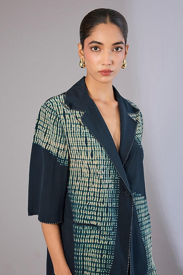 Blue Crepe De Chine Shibori Printed Co-Ord Set by Divyam Mehta at Pernia's Pop Up Shop