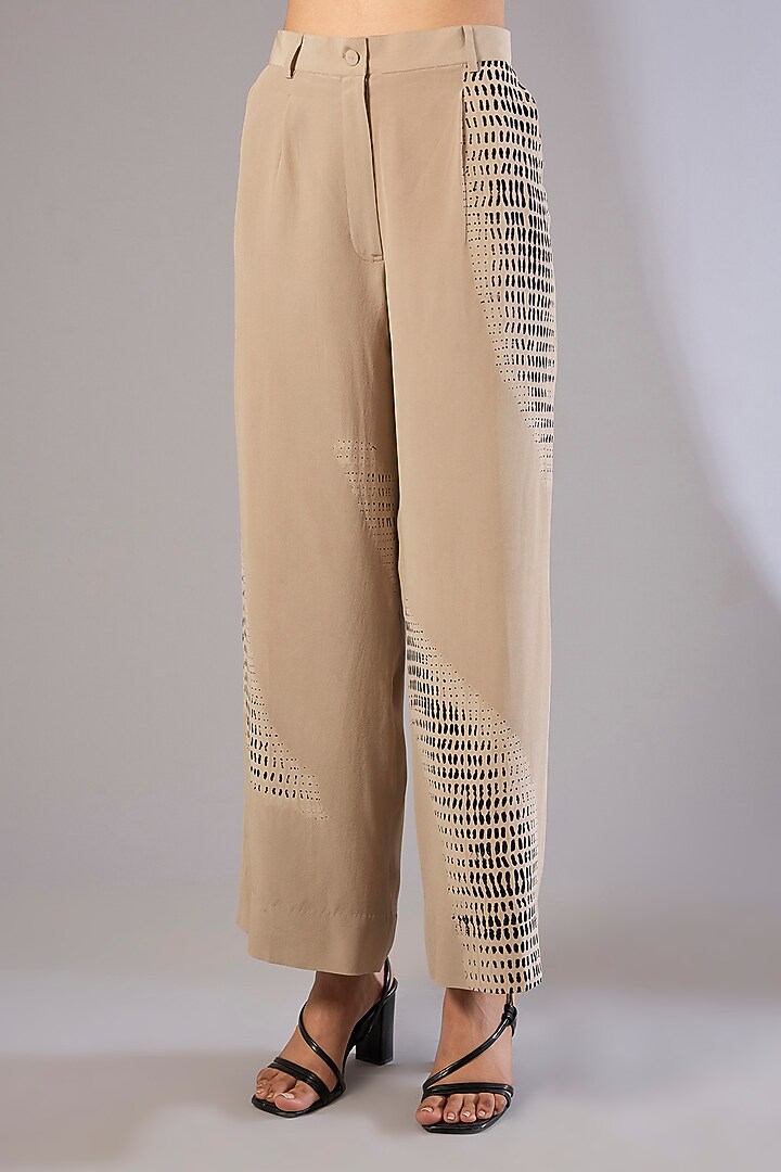 Beige Crepe De Chine Shibori Printed Co-Ord Set by Divyam Mehta at Pernia's Pop Up Shop