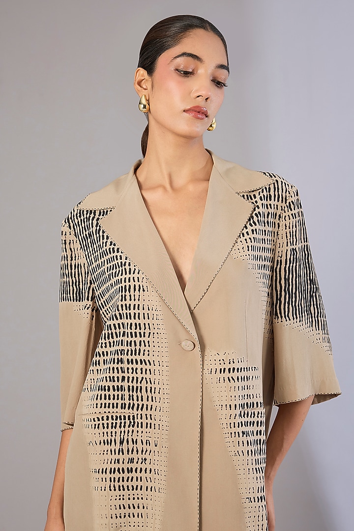Beige Crepe De Chine Shibori Printed Co-Ord Set by Divyam Mehta at Pernia's Pop Up Shop