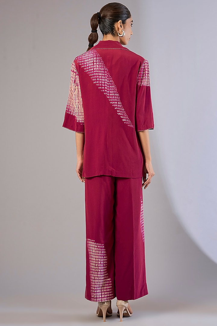 Crimson Red Crepe De Chine Shibori Printed Co-Ord Set by Divyam Mehta at Pernia's Pop Up Shop