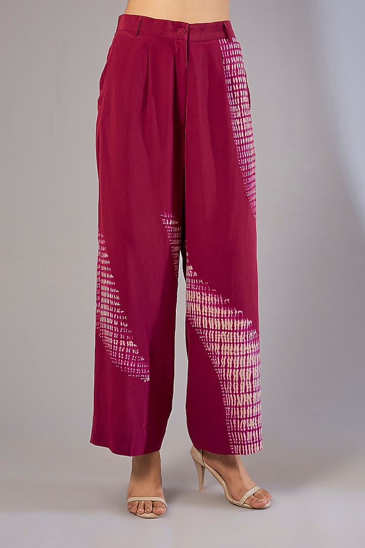 Crimson Red Crepe De Chine Shibori Printed Co-Ord Set by Divyam Mehta at Pernia's Pop Up Shop