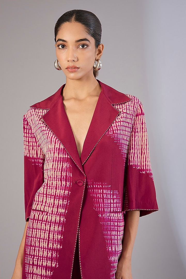 Crimson Red Crepe De Chine Shibori Printed Co-Ord Set by Divyam Mehta at Pernia's Pop Up Shop