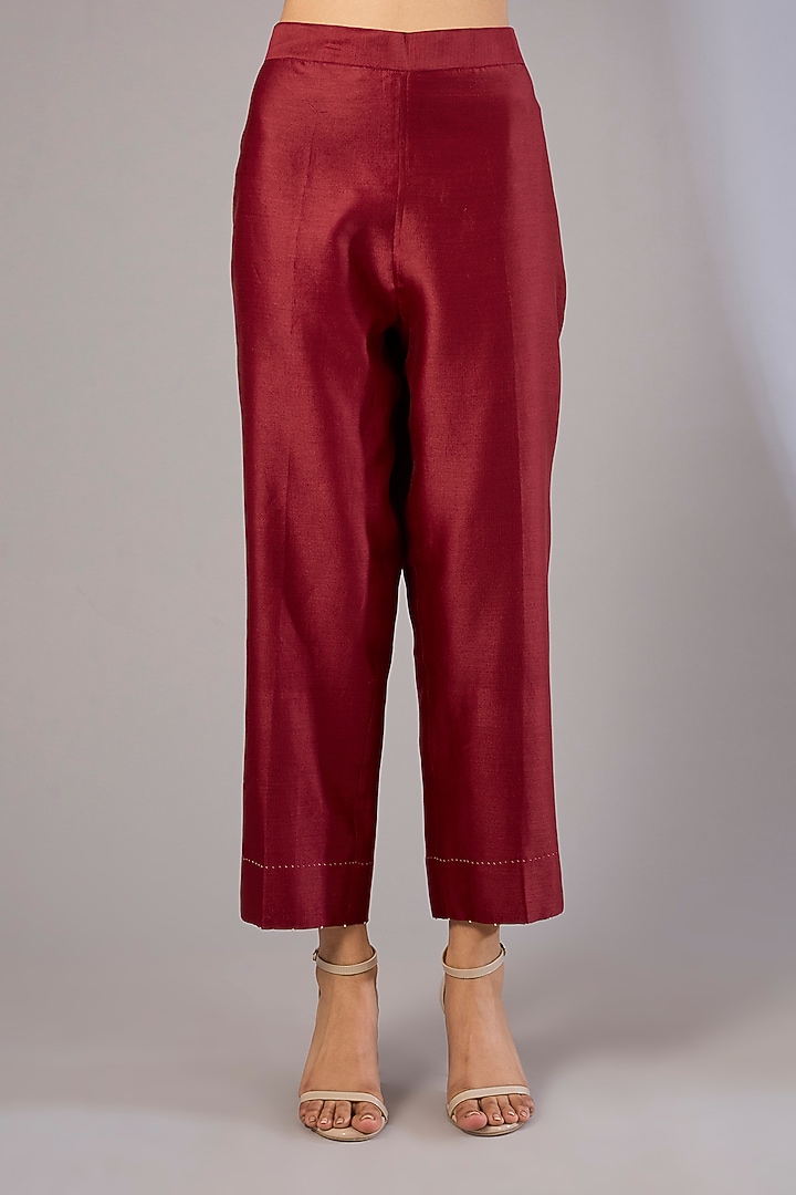 Crimson Red Mulberry Silk Shibori Printed Kurta Set by Divyam Mehta at Pernia's Pop Up Shop