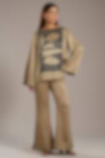 Beige Satin Shibori Printed Co-Ord Set by Divyam Mehta at Pernia's Pop Up Shop