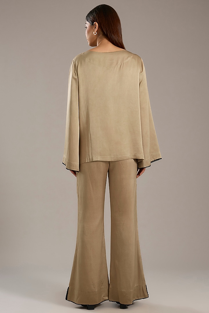 Beige Satin Shibori Printed Co-Ord Set by Divyam Mehta at Pernia's Pop Up Shop