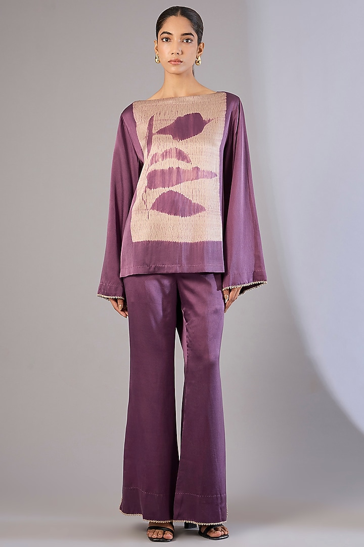 Amethyst Satin Shibori Printed Co-Ord Set by Divyam Mehta at Pernia's Pop Up Shop