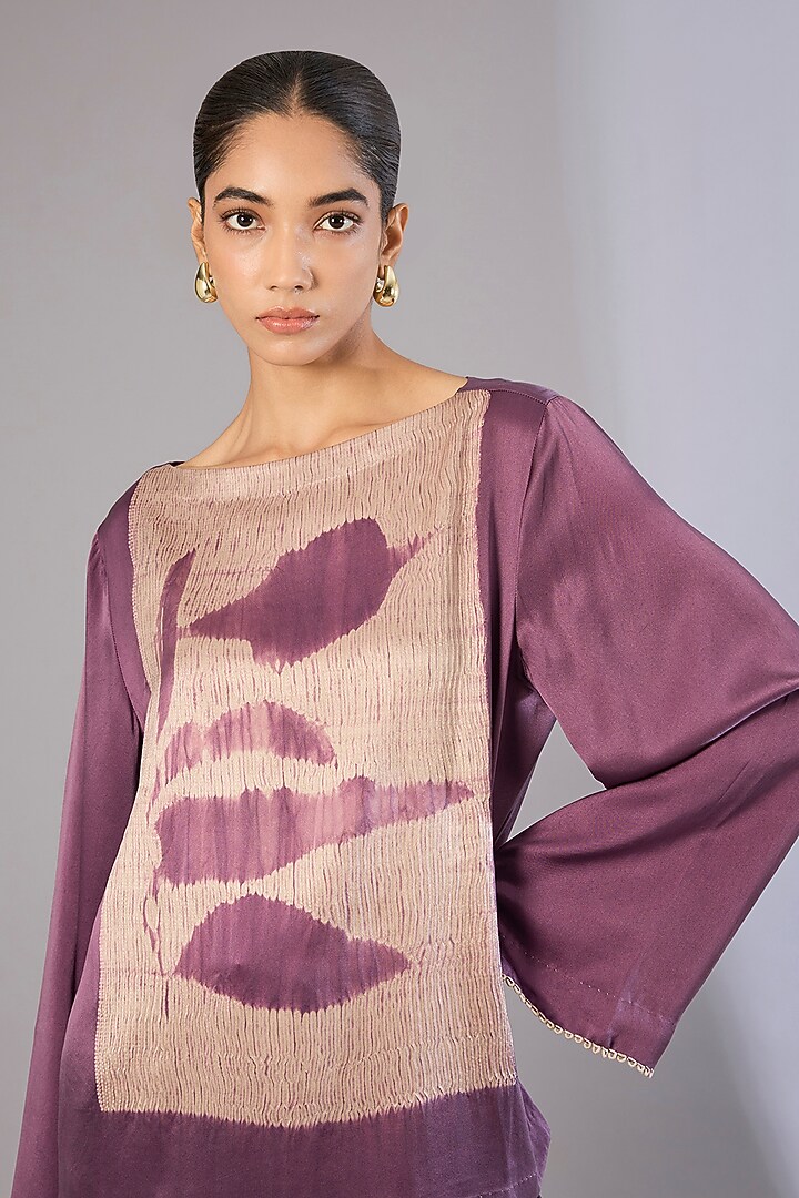 Amethyst Satin Shibori Printed Co-Ord Set by Divyam Mehta at Pernia's Pop Up Shop