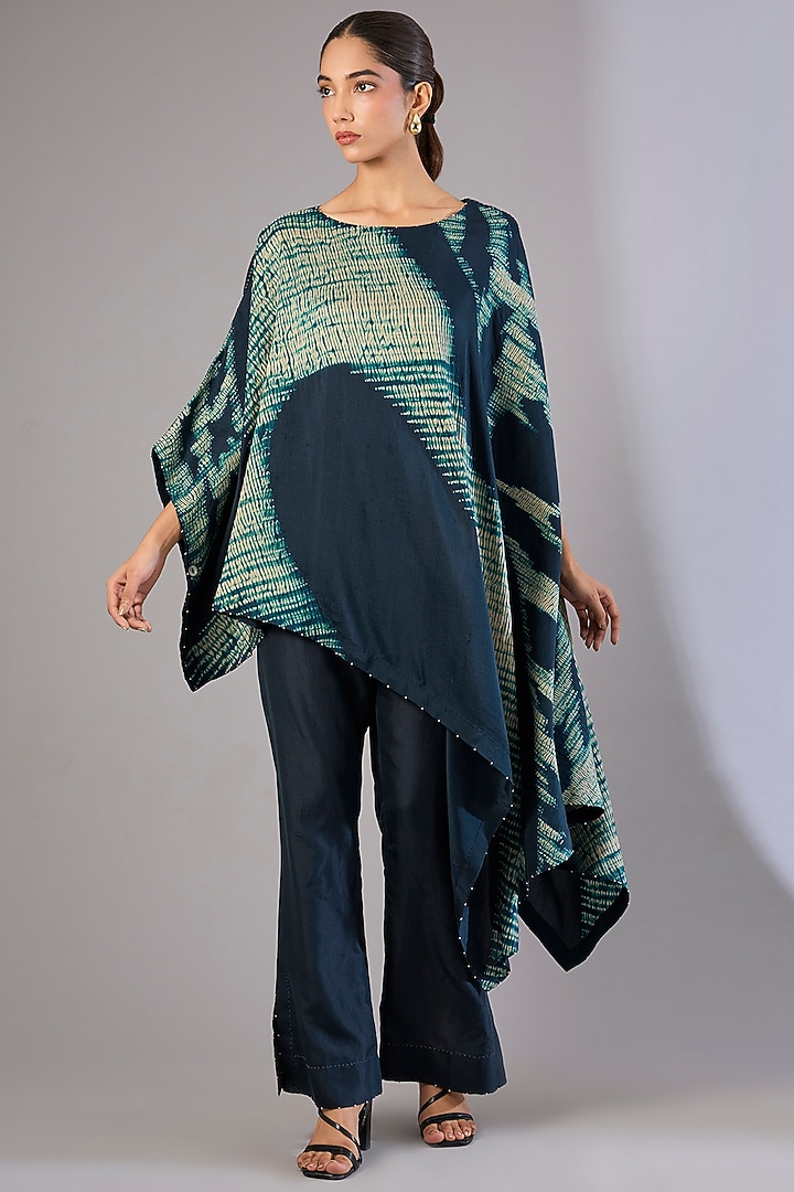 Whiskey Blue Dupion Silk Shibori Printed Co-Ord Set by Divyam Mehta at Pernia's Pop Up Shop