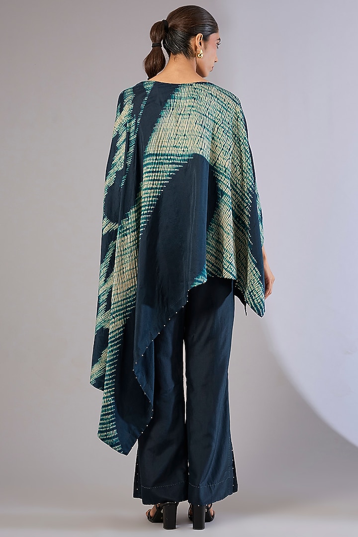 Whiskey Blue Dupion Silk Shibori Printed Co-Ord Set by Divyam Mehta at Pernia's Pop Up Shop