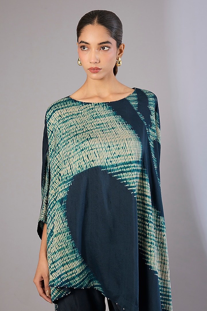Whiskey Blue Dupion Silk Shibori Printed Co-Ord Set by Divyam Mehta at Pernia's Pop Up Shop