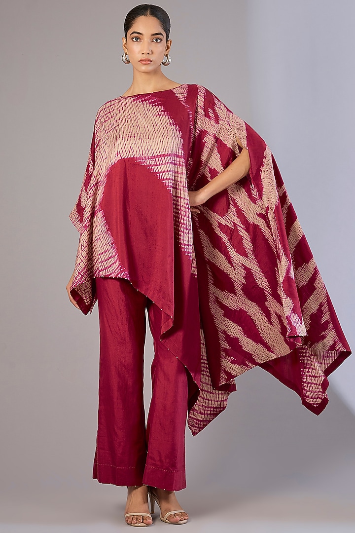 Crimson Red Dupion Silk Shibori Printed Co-Ord Set by Divyam Mehta at Pernia's Pop Up Shop