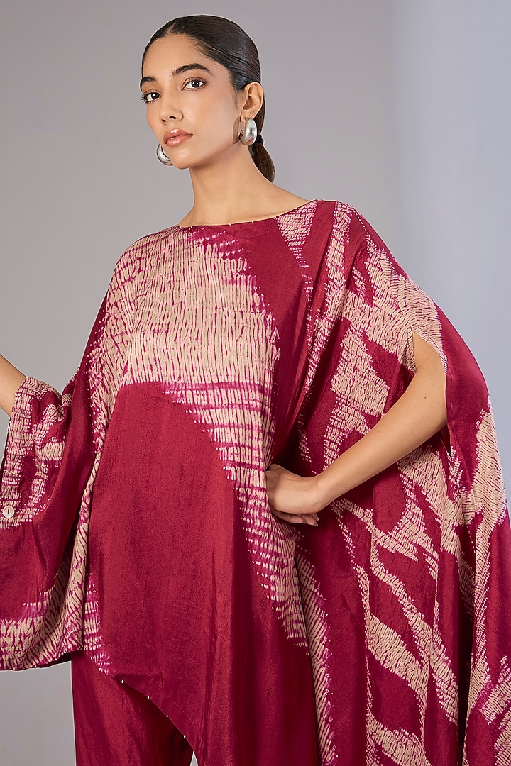 Crimson Red Dupion Silk Shibori Printed Co-Ord Set by Divyam Mehta at Pernia's Pop Up Shop