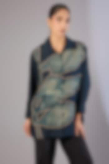 Whiskey Blue Mulberry Silk Shibori Printed Top by Divyam Mehta at Pernia's Pop Up Shop