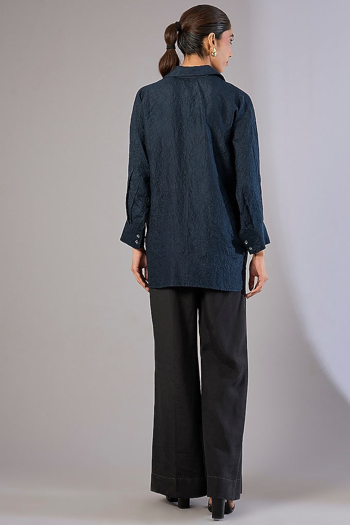 Whiskey Blue Mulberry Silk Shibori Printed Top by Divyam Mehta at Pernia's Pop Up Shop