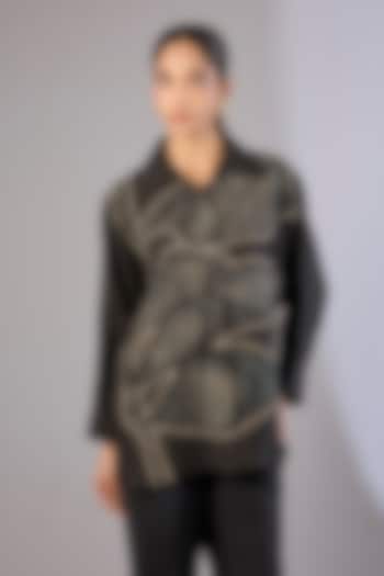 Black Mulberry Silk Shibori Printed Top by Divyam Mehta at Pernia's Pop Up Shop