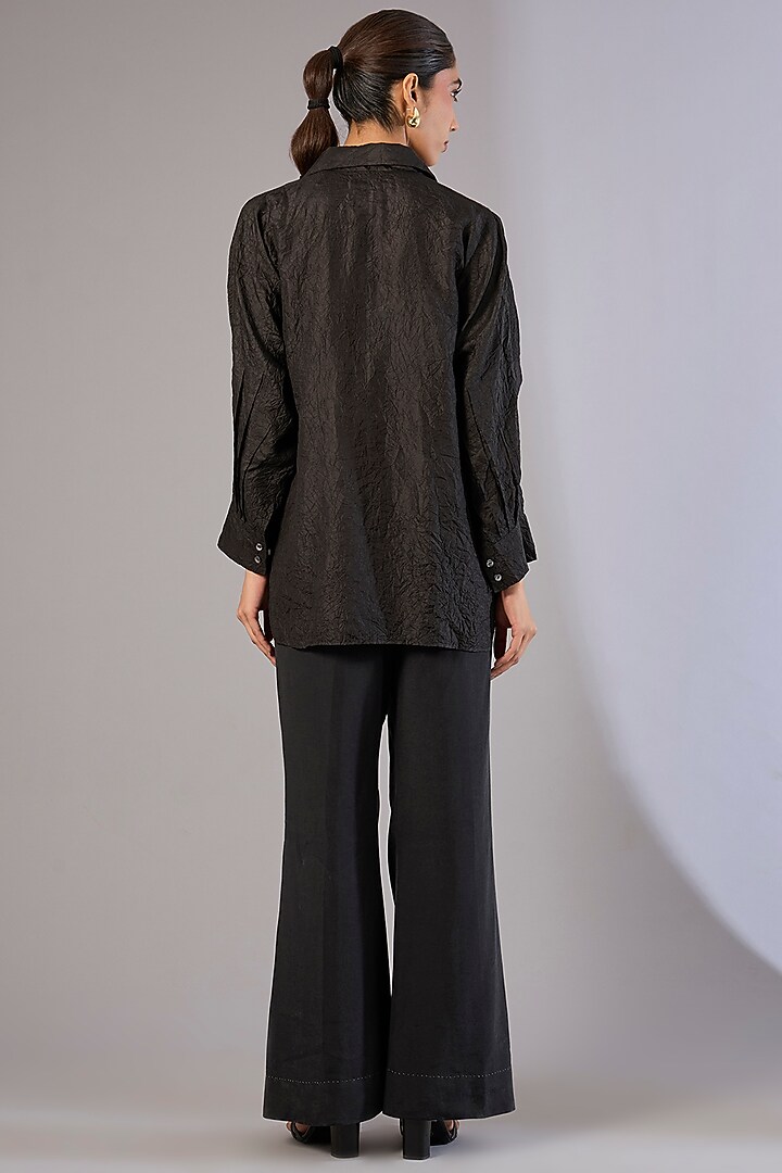 Black Mulberry Silk Shibori Printed Top by Divyam Mehta at Pernia's Pop Up Shop