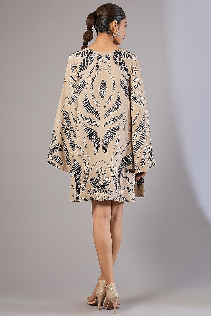 Beige Vegan Silk Shibori Printed Cocktail Dress by Divyam Mehta at Pernia's Pop Up Shop