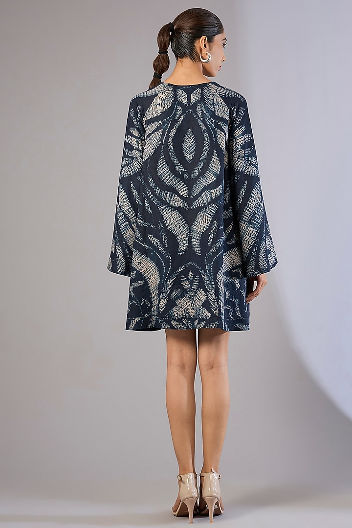 Blue Vegan Silk Shibori Printed Cocktail Dress by Divyam Mehta at Pernia's Pop Up Shop