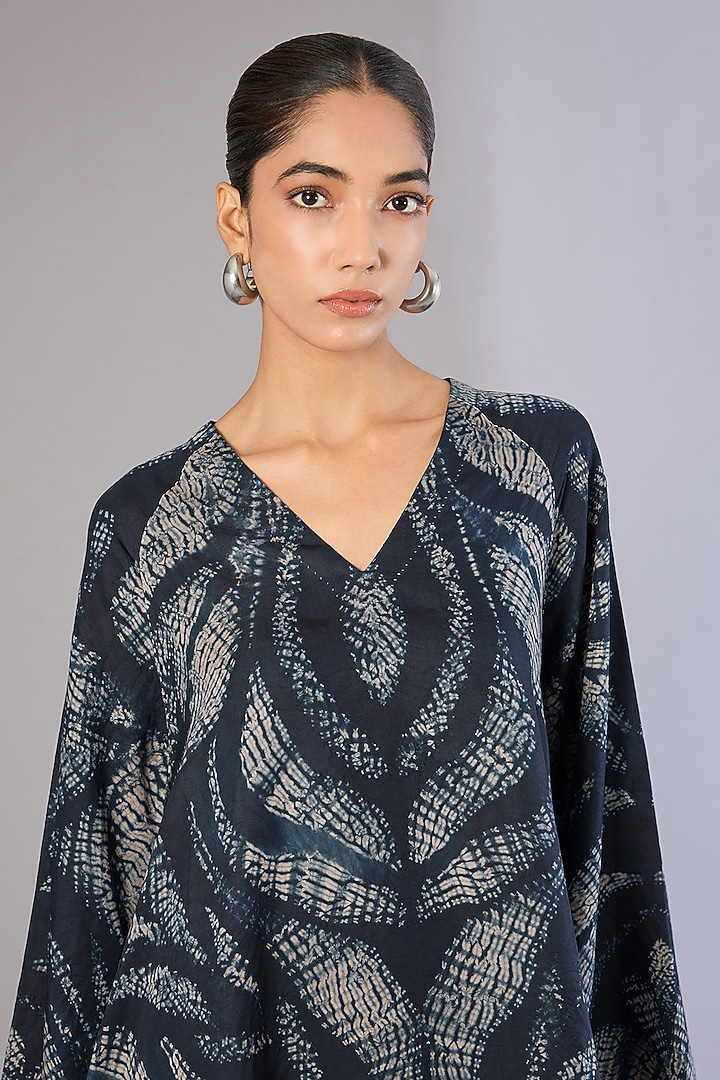 Blue Vegan Silk Shibori Printed Cocktail Dress by Divyam Mehta at Pernia's Pop Up Shop