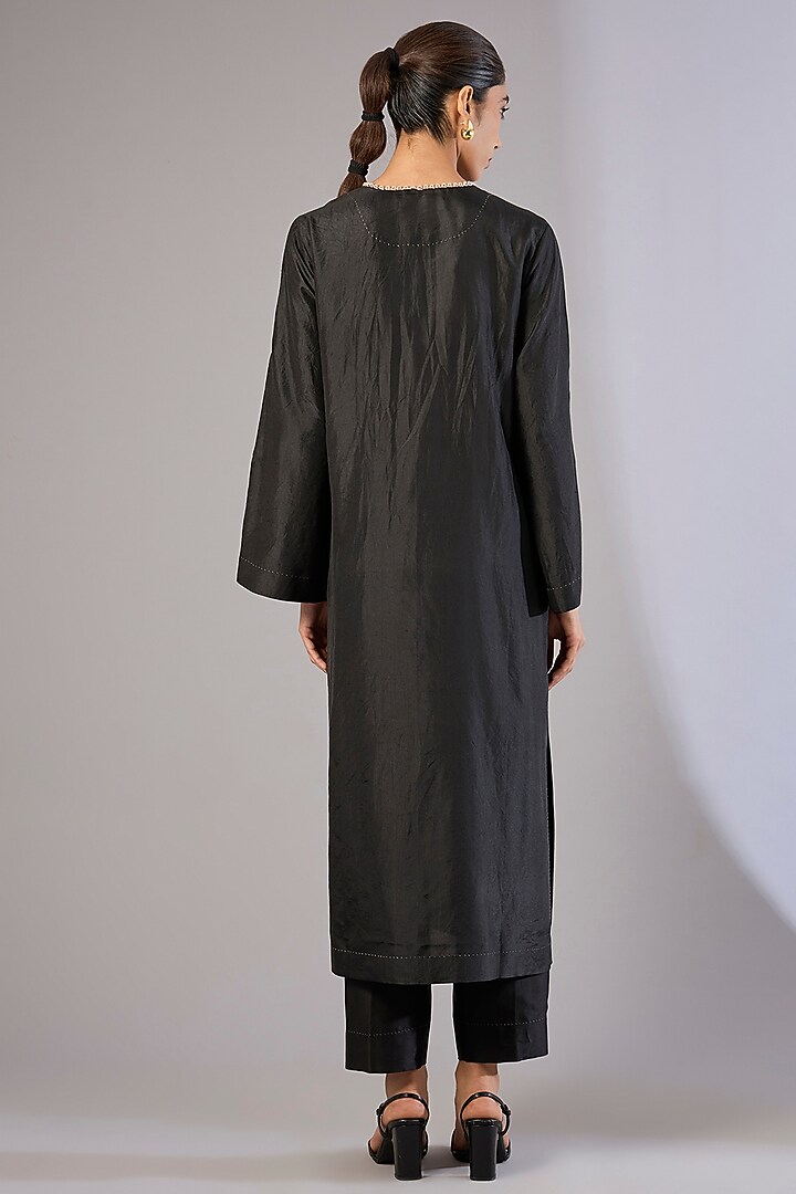 Black Mulberry Silk Shibori Printed Kurta Set by Divyam Mehta at Pernia's Pop Up Shop