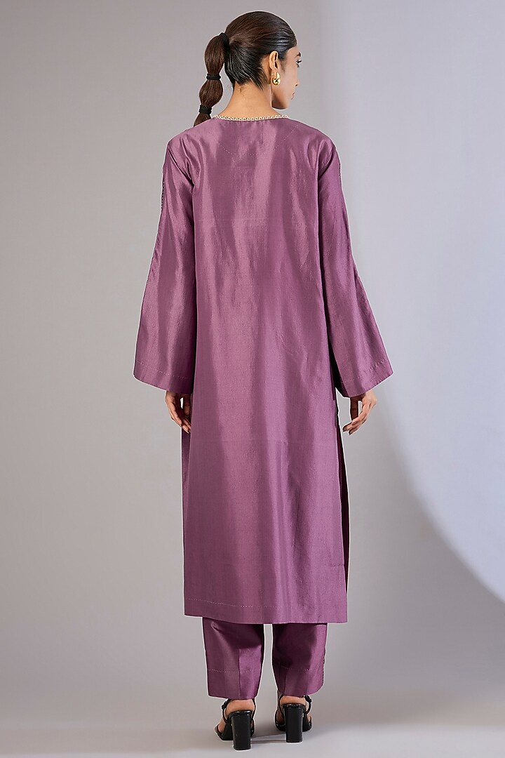 Amethyst Mulberry Silk Shibori Printed Kurta Set by Divyam Mehta at Pernia's Pop Up Shop