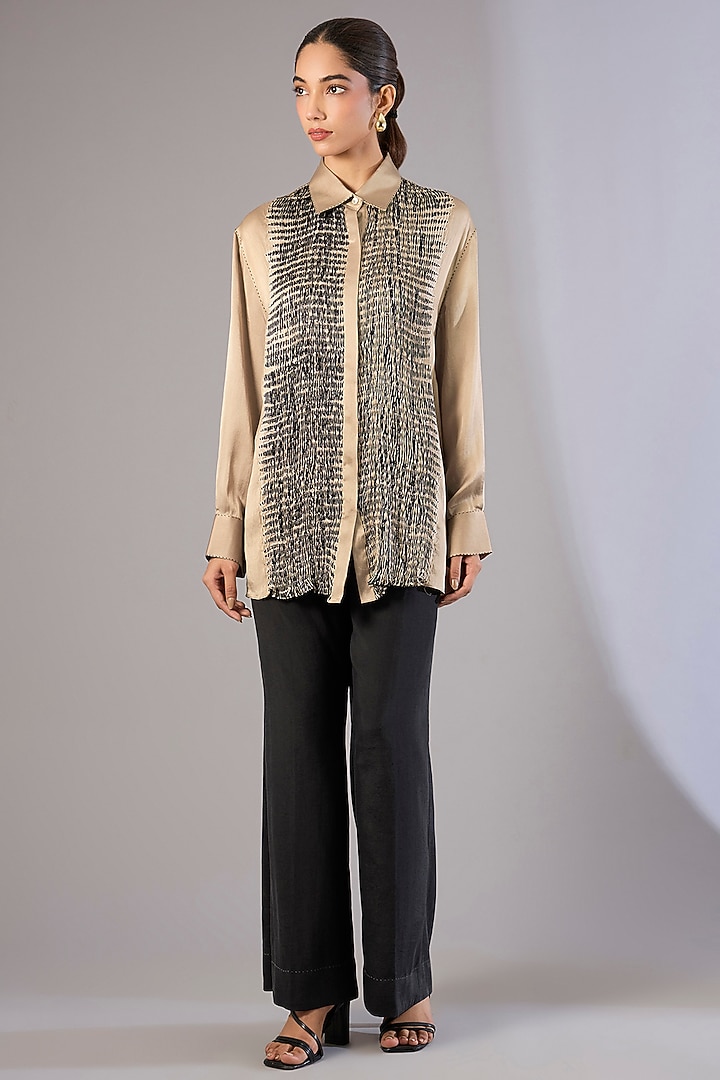 Beige Satin Silk Shibori Printed Top by Divyam Mehta at Pernia's Pop Up Shop