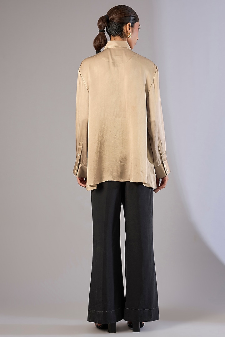Beige Satin Silk Shibori Printed Top by Divyam Mehta at Pernia's Pop Up Shop
