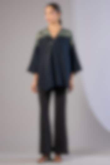 Blue Mulberry Silk Shibori Printed Top by Divyam Mehta at Pernia's Pop Up Shop