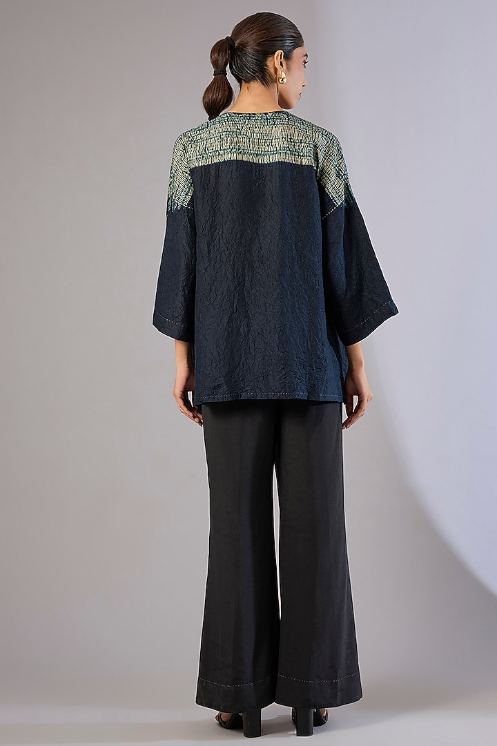 Blue Mulberry Silk Shibori Printed Top by Divyam Mehta at Pernia's Pop Up Shop