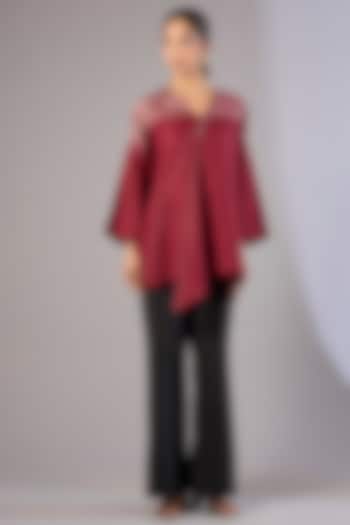 Red Mulberry Silk Shibori Printed Top by Divyam Mehta at Pernia's Pop Up Shop