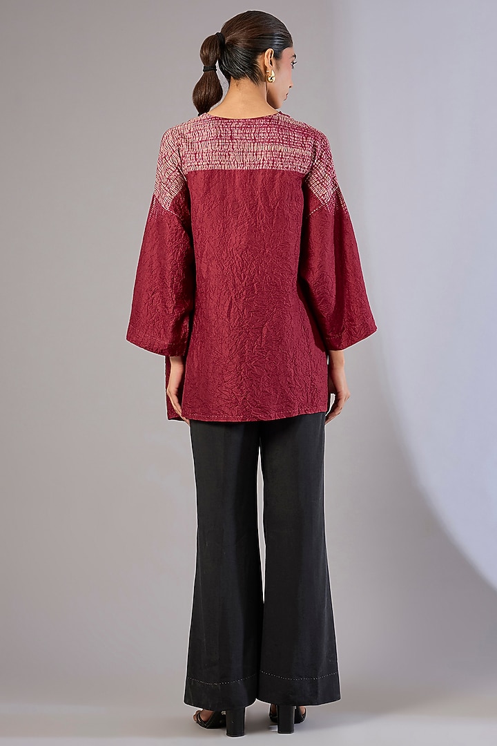 Red Mulberry Silk Shibori Printed Top by Divyam Mehta at Pernia's Pop Up Shop