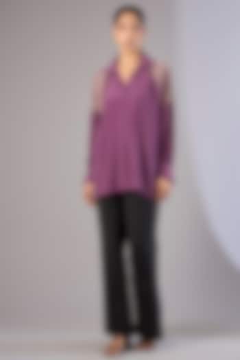 Amethyst Silk Crepe Shibori Printed Top by Divyam Mehta at Pernia's Pop Up Shop