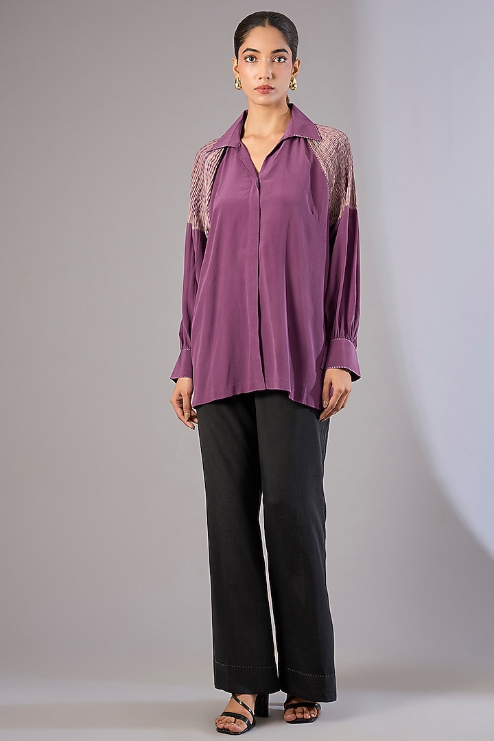 Amethyst Silk Crepe Shibori Printed Top by Divyam Mehta at Pernia's Pop Up Shop