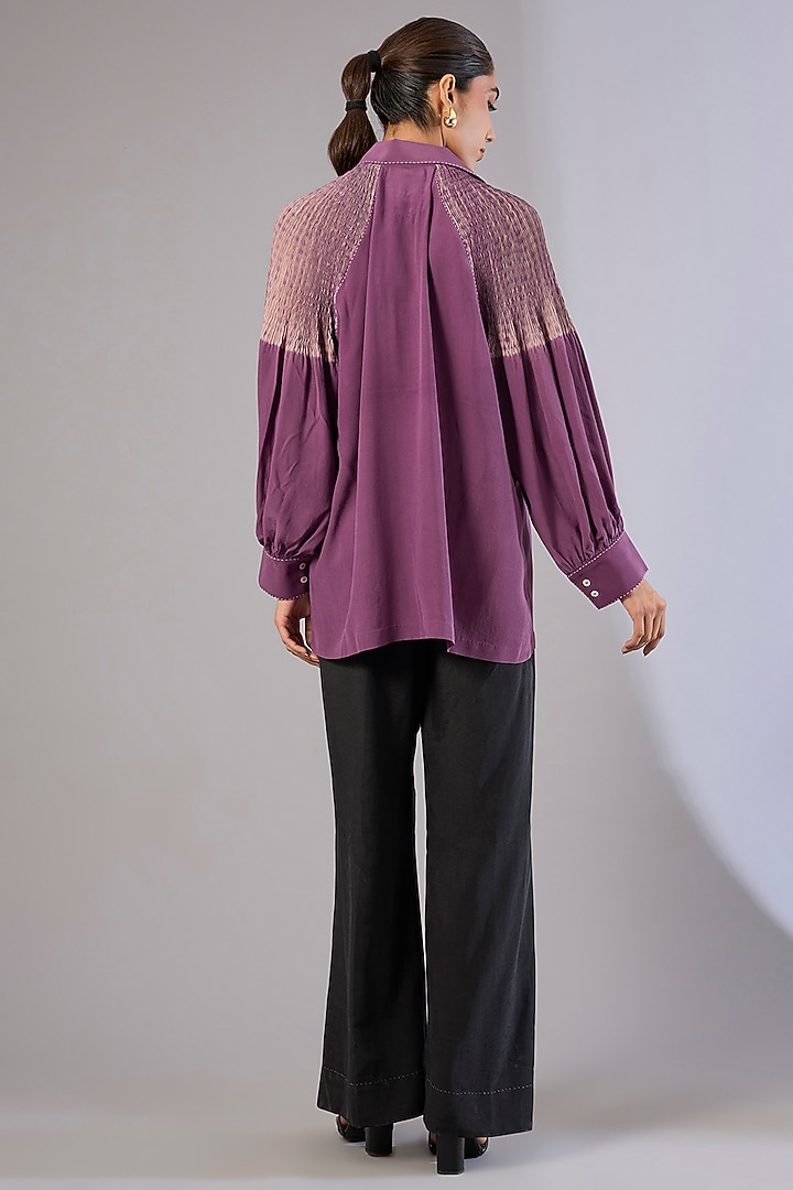 Amethyst Silk Crepe Shibori Printed Top by Divyam Mehta at Pernia's Pop Up Shop