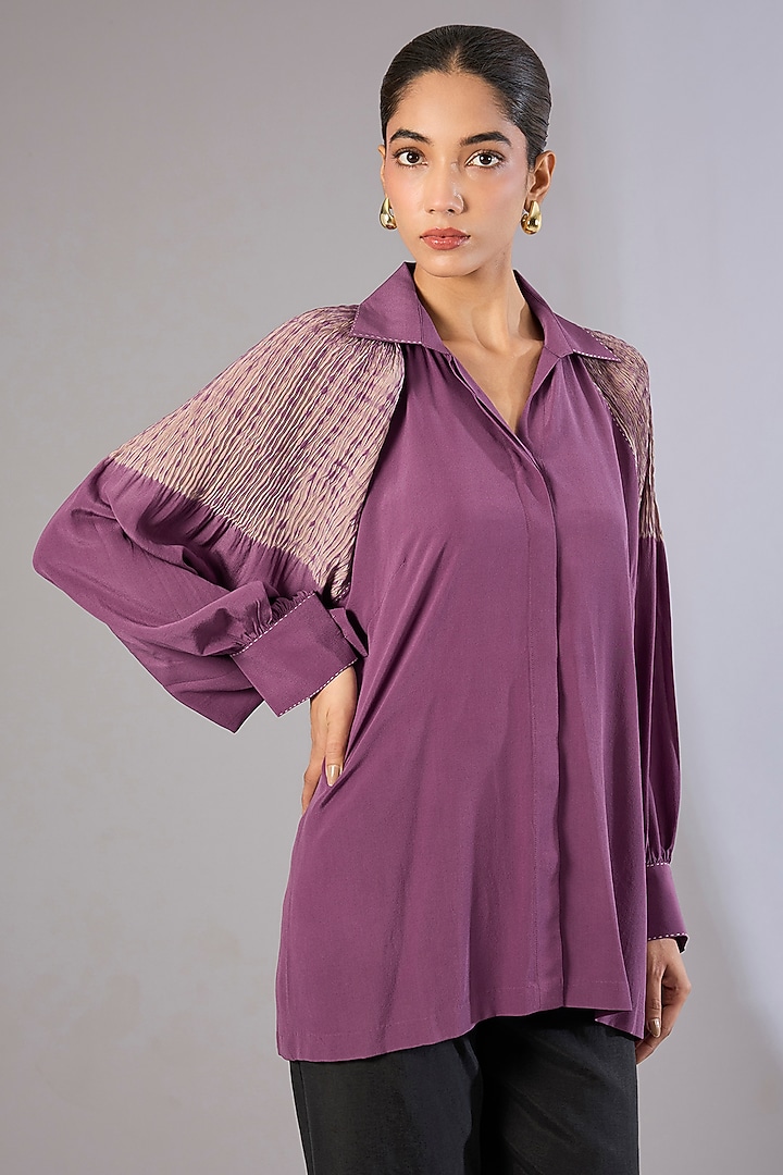 Amethyst Silk Crepe Shibori Printed Top by Divyam Mehta at Pernia's Pop Up Shop