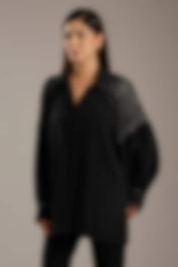 Black Silk Crepe Shibori Printed Top by Divyam Mehta at Pernia's Pop Up Shop