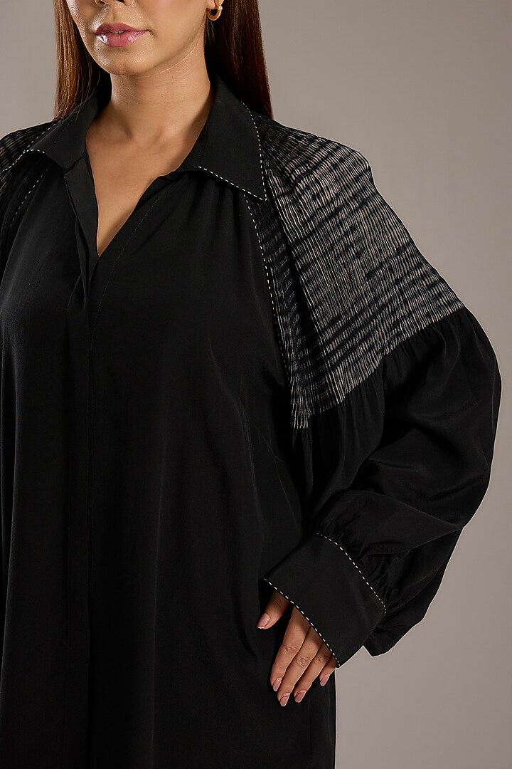 Black Silk Crepe Shibori Printed Top by Divyam Mehta at Pernia's Pop Up Shop