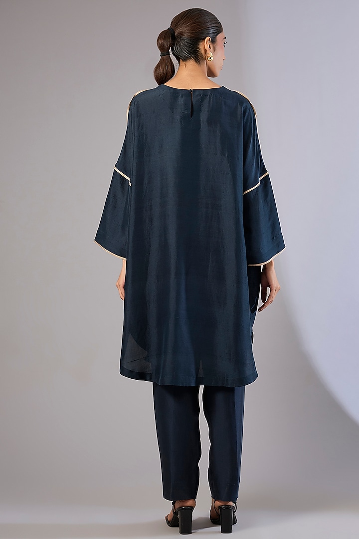 Blue Silk Satin Shibori Printed Tunic Set by Divyam Mehta at Pernia's Pop Up Shop