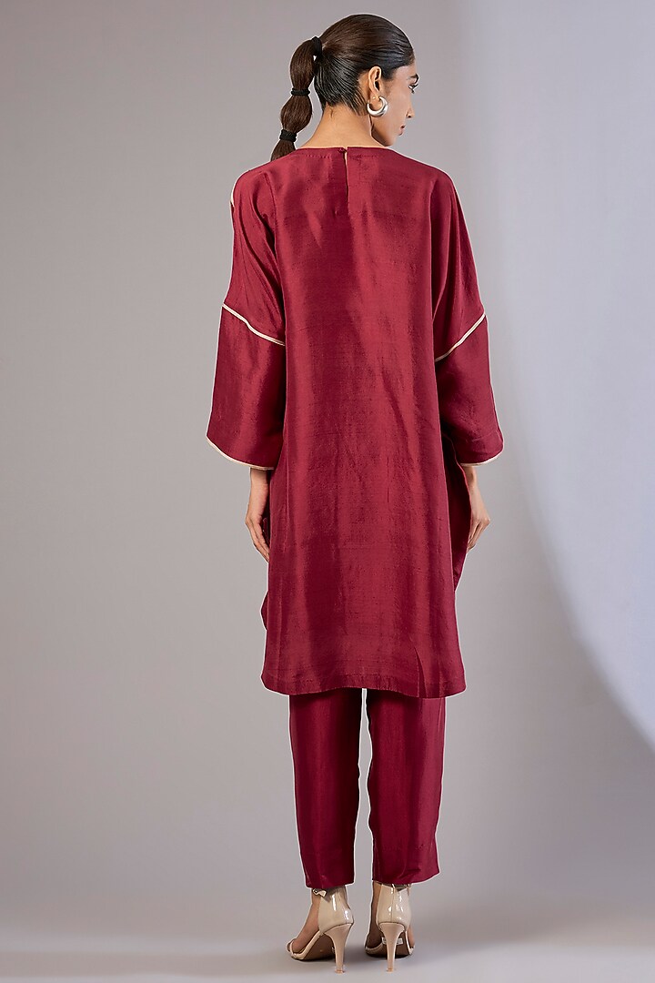 Red Silk Satin Shibori Printed Tunic Set by Divyam Mehta at Pernia's Pop Up Shop