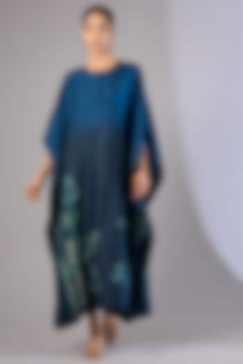 Blue Dupion Silk Shibori Printed Kaftan by Divyam Mehta at Pernia's Pop Up Shop