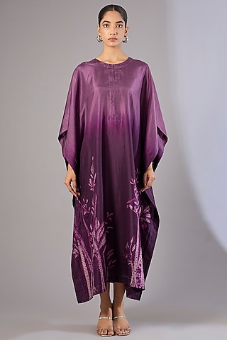 Amethyst Dupion Silk Shibori Printed Kaftan by Divyam Mehta